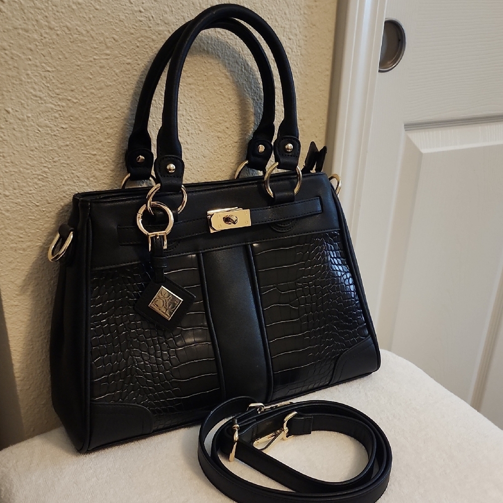 NWT Jose Hess Designer Black Crossbody Satchel Tote Handbag